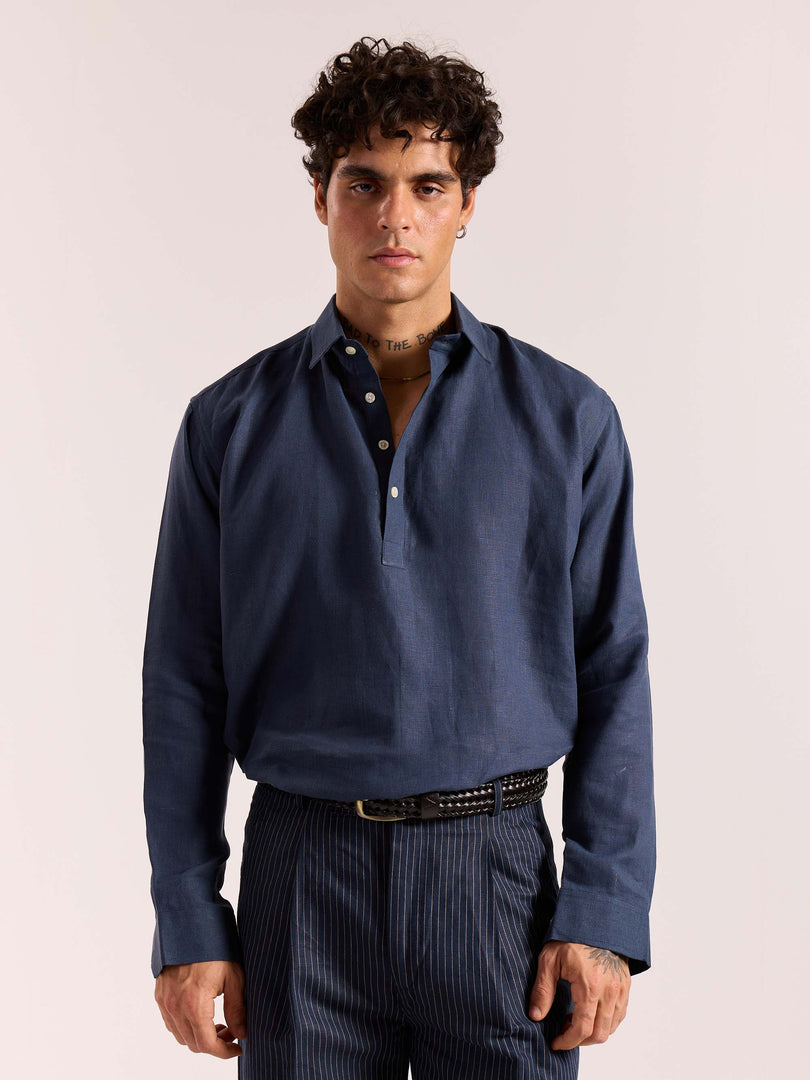 Dark Blue Linen Pullover