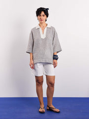 Blue Contrasting Collar Pullover