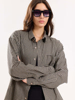 Load image into Gallery viewer, Black &amp; Beige Checkered Cropped Shirt