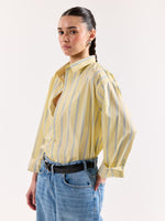 Load image into Gallery viewer, Butter Yellow &amp; Blue Striped Poplin Oversized Shirt