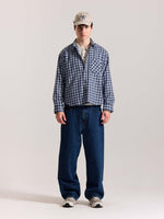 Load image into Gallery viewer, Navy Blue &amp; White Checkered Oversized Cropped Shirt