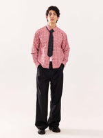 Load image into Gallery viewer, Red &amp; White Checked Poplin Cropped Shirt
