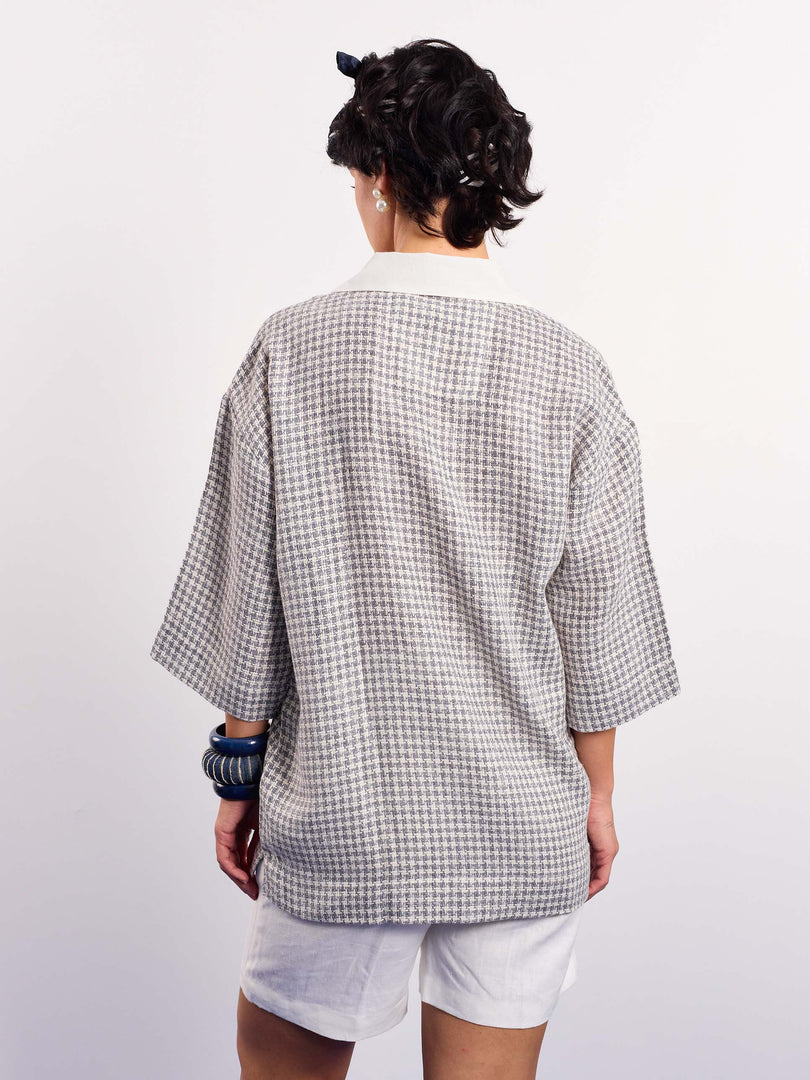 Blue Contrasting Collar Pullover