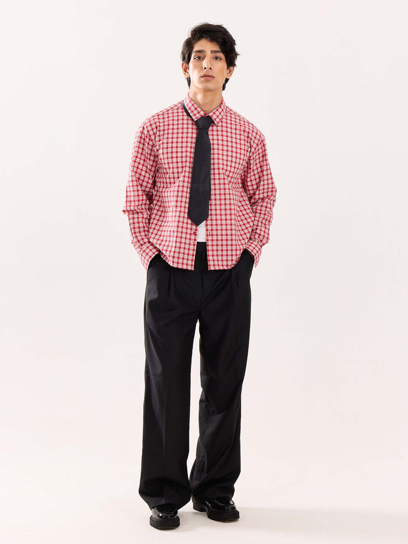 Red & White Checked Poplin Cropped Shirt
