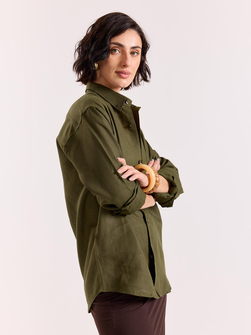 Olive Irish Linen Shirt