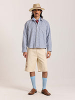 Load image into Gallery viewer, Light Blue &amp; White Checkered Oversized Cropped Shirt