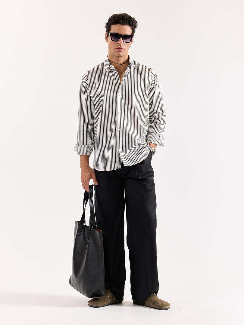 Dark Olive & White Striped Poplin Shirt