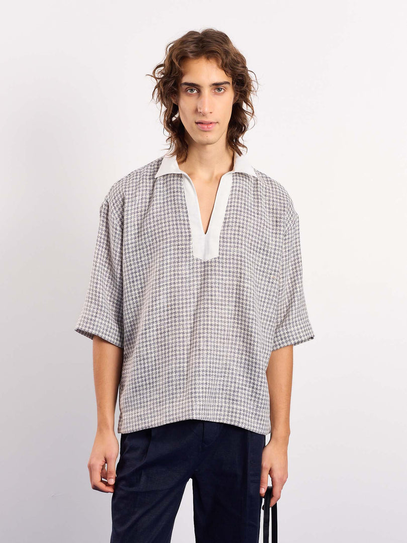 Blue Contrasting Collar Pullover
