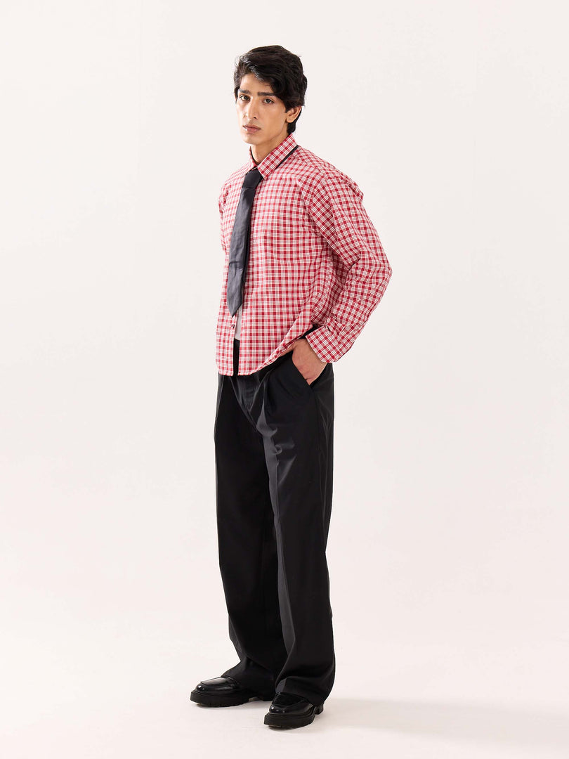 Red & White Checked Poplin Cropped Shirt
