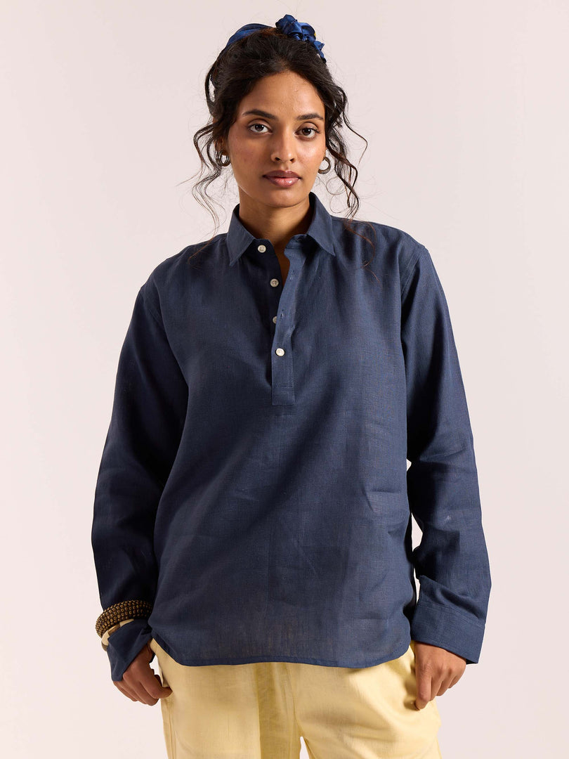 Dark Blue Linen Pullover