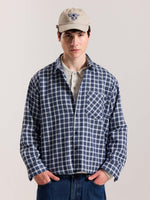 Load image into Gallery viewer, Navy Blue &amp; White Checkered Oversized Cropped Shirt