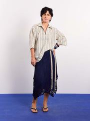 Cream Blue Panelled Pullover