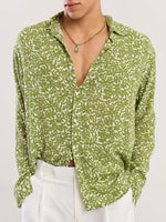 Load image into Gallery viewer, Olive Floral Wrinkled Shirt