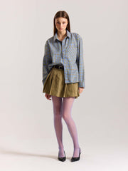 Light Blue Checkered Oversized Cropped Shirt