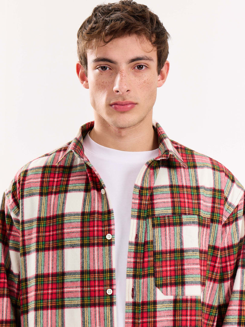 Red Checkered Flannel Overshirt