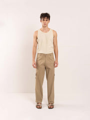 Khaki Loose Fit Twill Cargo Trousers