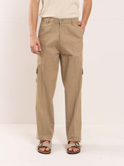 Khaki Loose Fit Twill Cargo Trousers