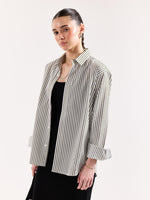 Load image into Gallery viewer, Dark Olive &amp; White Striped Poplin Shirt