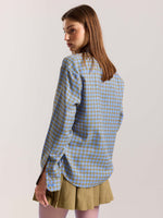 Load image into Gallery viewer, Light Blue Checkered Oversized Cropped Shirt