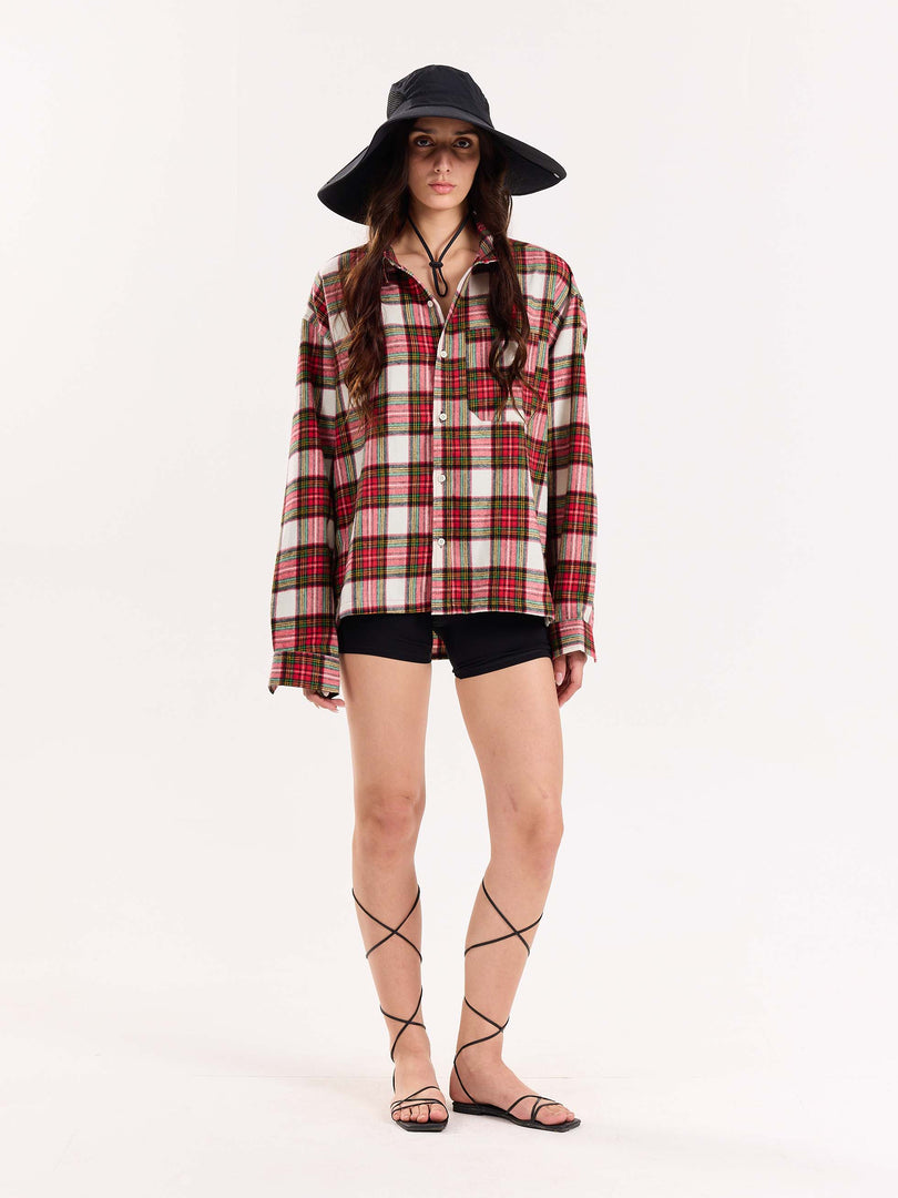 Red Checkered Flannel Overshirt