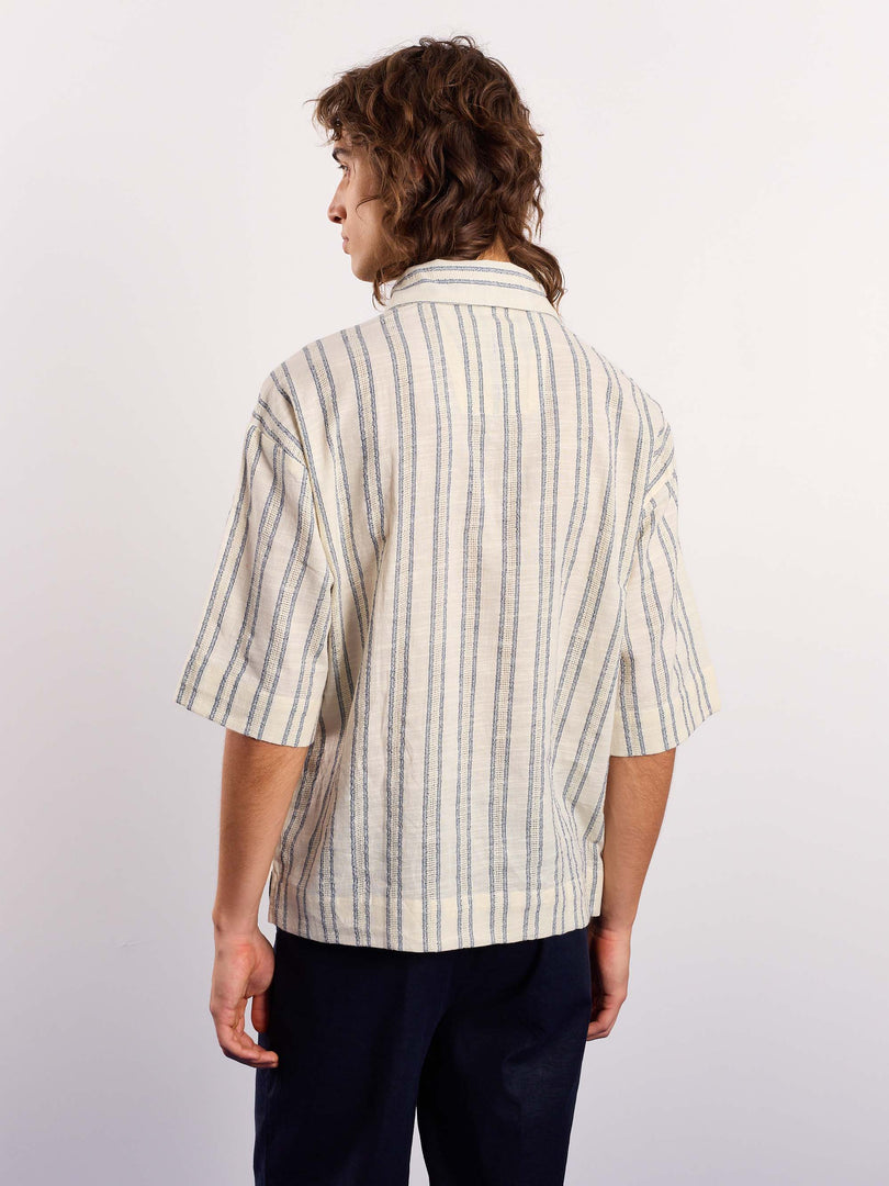 Cream Blue Panelled Pullover
