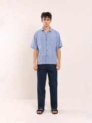 Dark Blue Loose Fit Twill Trousers