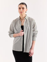 Load image into Gallery viewer, Dark Olive &amp; White Striped Poplin Shirt