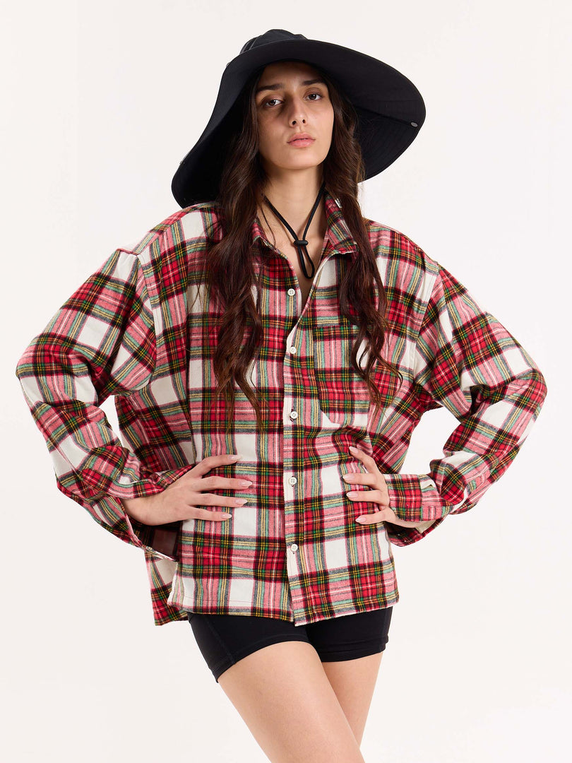 Red Checkered Flannel Overshirt