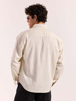 Load image into Gallery viewer, Cream Pinstriped Linen Cropped Shirt