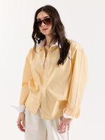 Load image into Gallery viewer, Light Yellow Striped Contrast Collar Oversized Shirt