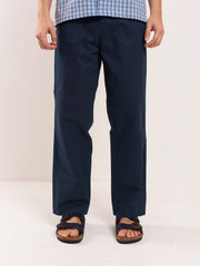 Dark Blue Loose Fit Twill Trousers