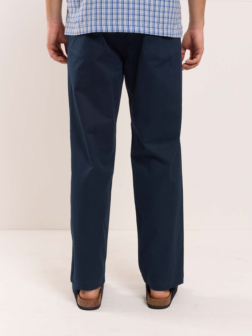 Dark Blue Loose Fit Twill Trousers