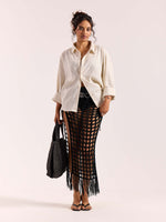 Load image into Gallery viewer, Cream Pinstriped Linen Cropped Shirt