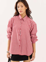 Load image into Gallery viewer, Red &amp; White Checked Poplin Cropped Shirt

