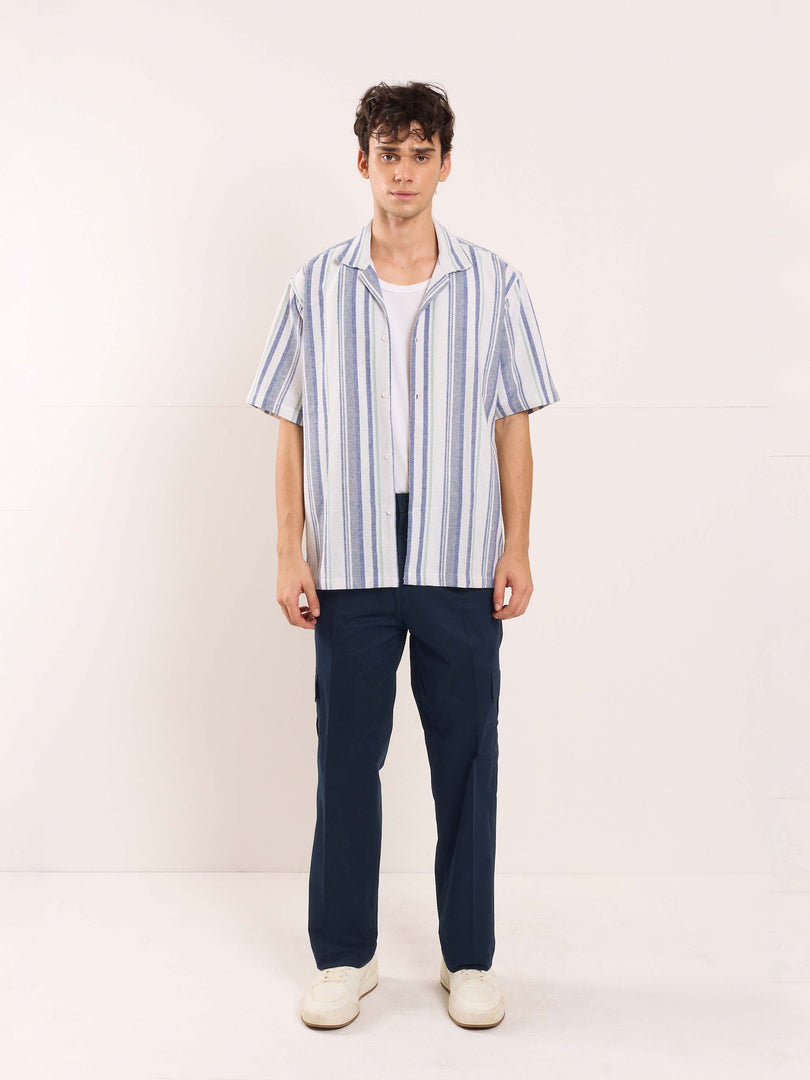 Dark Blue Loose Fit Twill Cargo Trousers