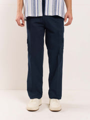 Dark Blue Loose Fit Twill Cargo Trousers
