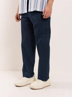 Load image into Gallery viewer, Dark Blue Loose Fit Twill Cargo Trousers
