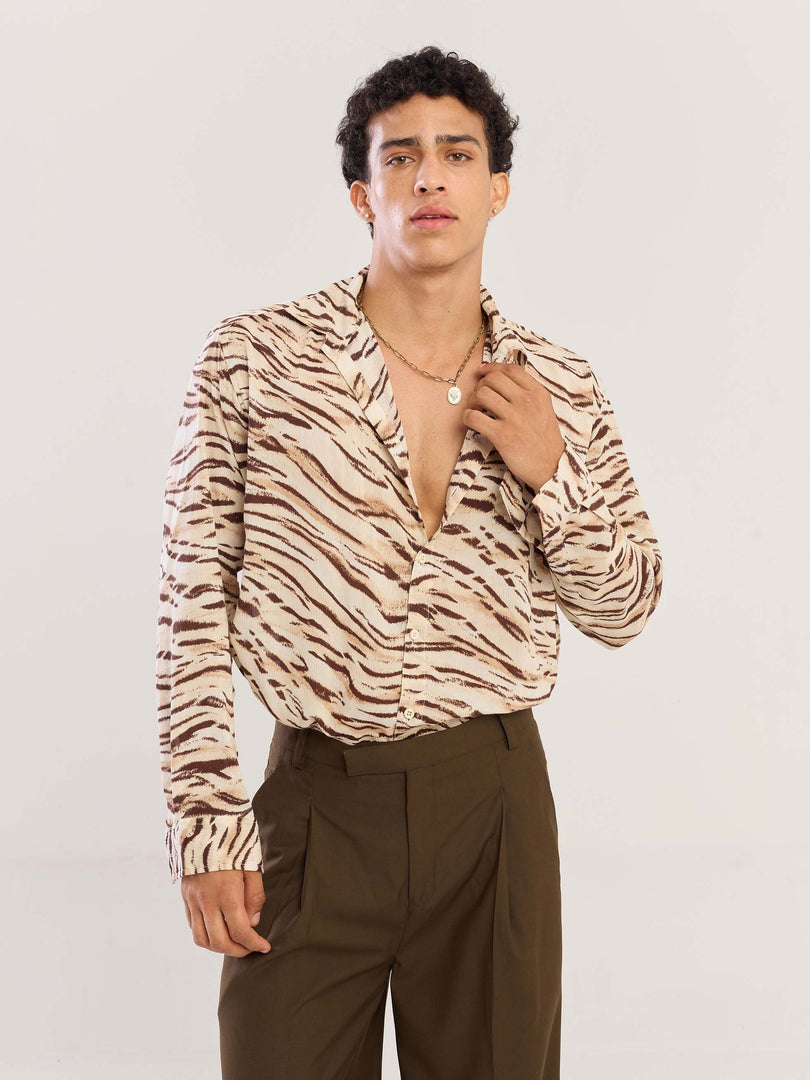 Zebra Patterned Wrinkled Shirt