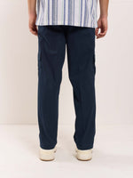 Load image into Gallery viewer, Dark Blue Loose Fit Twill Cargo Trousers
