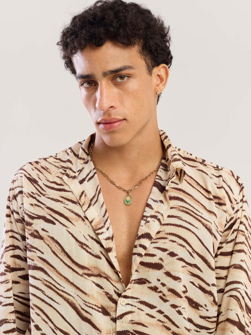 Zebra Patterned Wrinkled Shirt