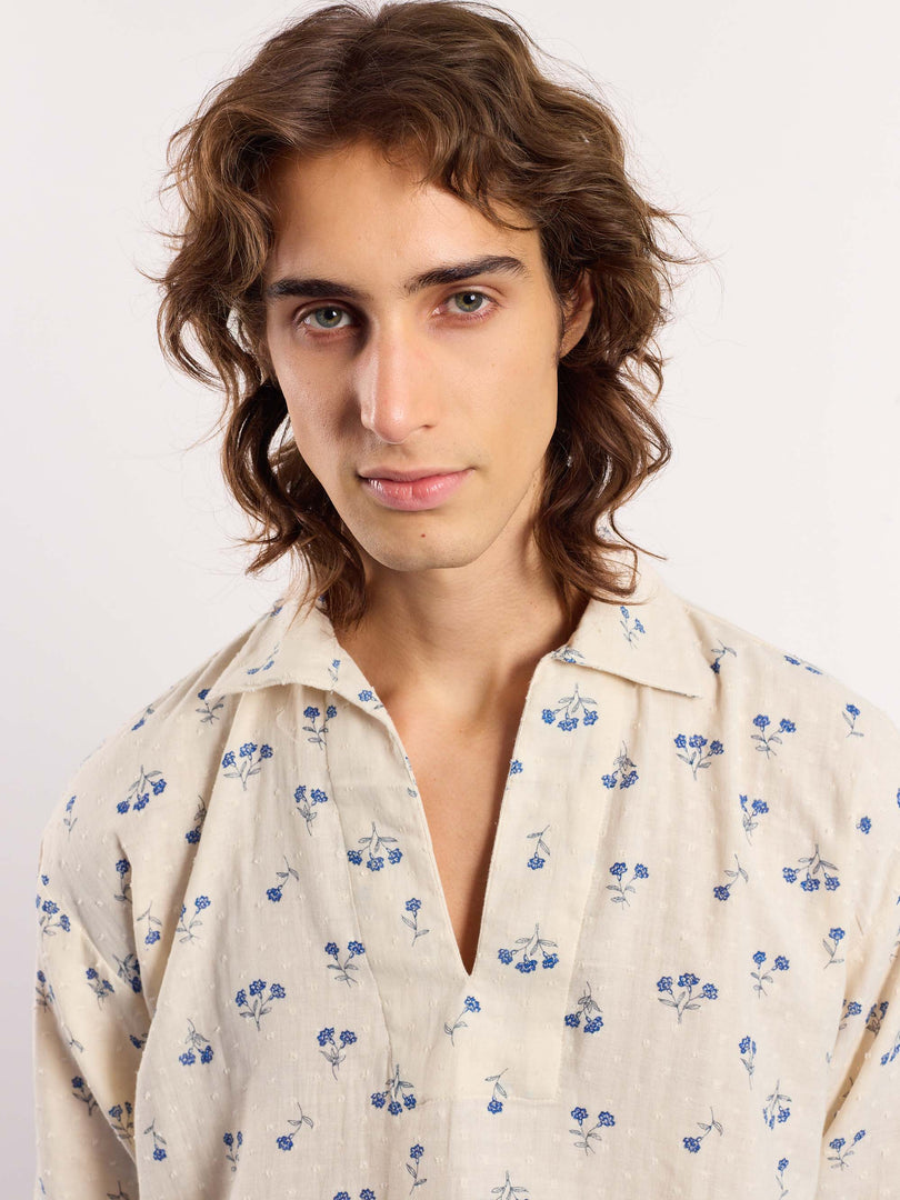 Ivory & Blue Floral Boota Print Pullover