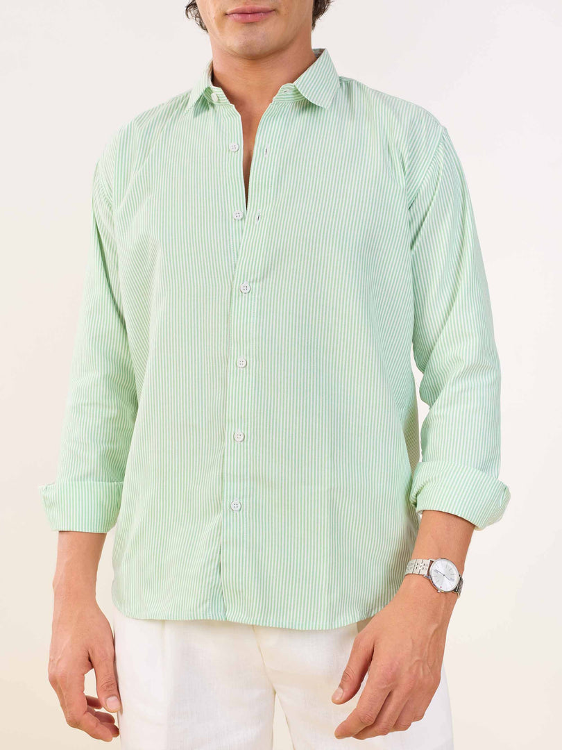 Relaxed Fit Green Striped Shirt