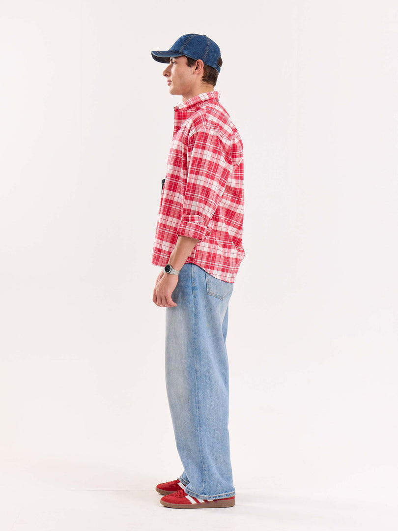 Red Checkered Poplin Cropped Shirt ( Pre-Order )