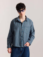 Load image into Gallery viewer, Teal Blue &amp; Red Checkered Oversized Cropped Shirt
