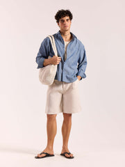 Chambray Blue Linen Cropped Shirt
