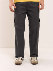 Grey Fit Twill Cargo Trousers