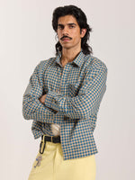 Load image into Gallery viewer, Blue &amp; Yellow Checkered Oversized Cropped Shirt