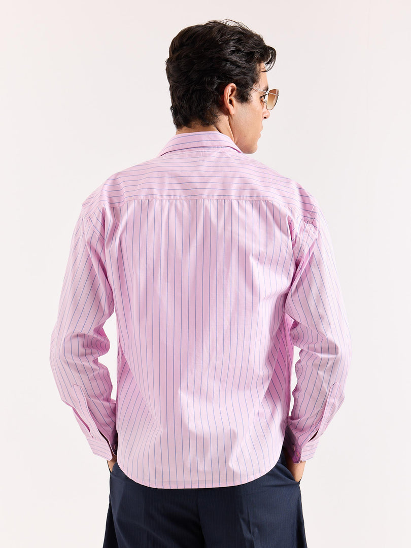 Pink & Blue Pinstriped Poplin Oversized Shirt