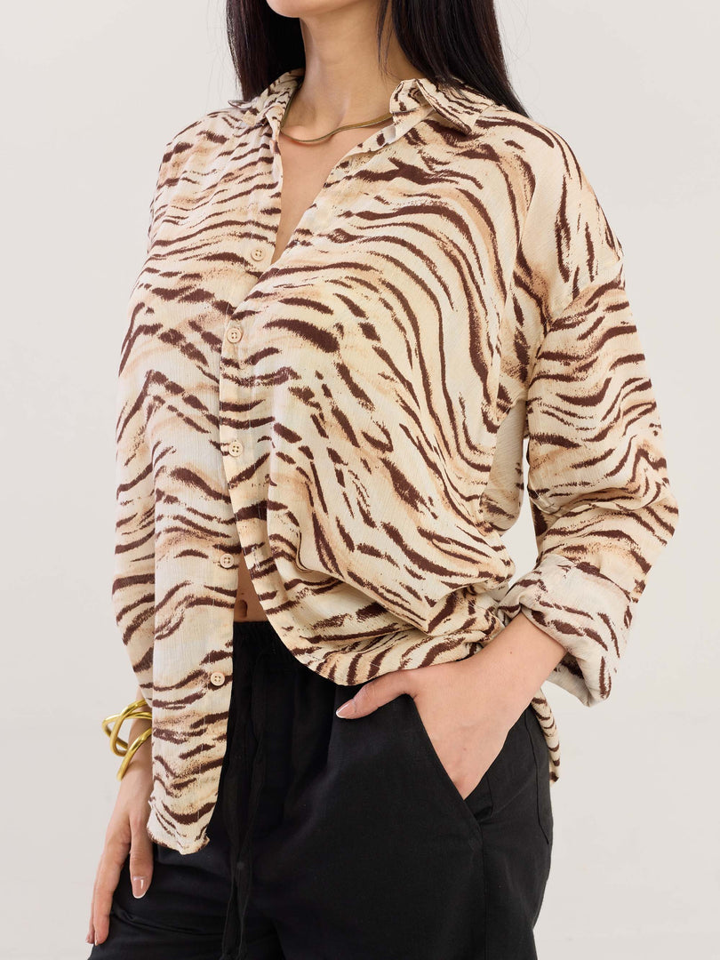 Zebra Patterned Wrinkled Shirt
