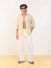 Light Yellow Textured Irish Linen Shirt